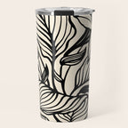 Geometric Floral Abstract Pattern in Black and White Cream Line Drawing Travel Mug Gallery Image 1