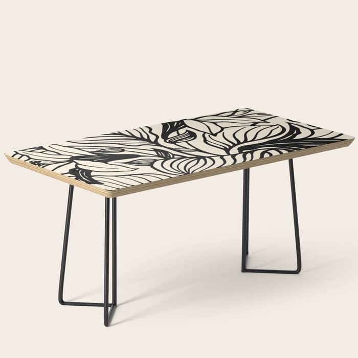 Geometric Floral Abstract Pattern in Black and White Cream Line Drawing Coffee Table Gallery Image 1