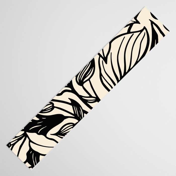 Geometric Floral Abstract Pattern in Black and White Cream Line Drawing Table Runner Gallery Image 3