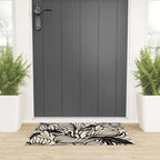 Geometric Floral Abstract Pattern in Black and White Cream Line Drawing Welcome Mat Gallery Image 3