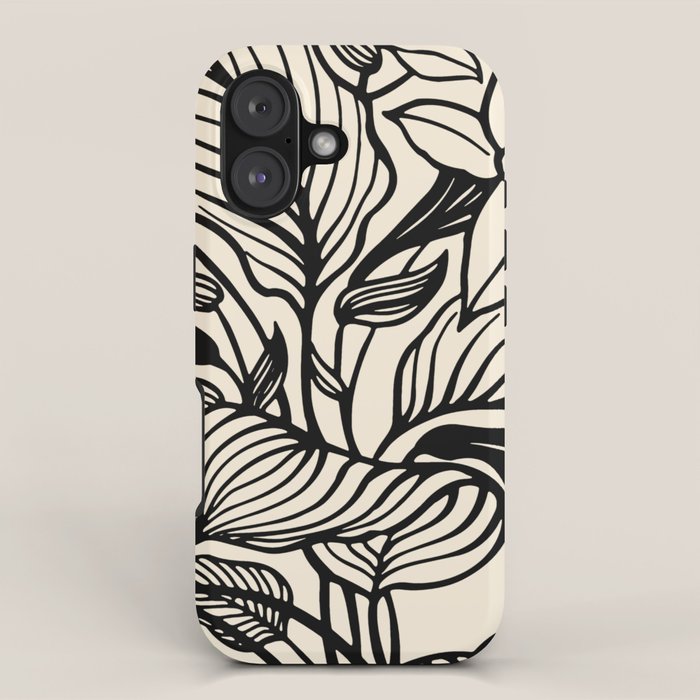Geometric Floral Abstract Pattern in Black and White Cream Line Drawing iPhone Case Gallery Image 1
