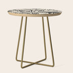 Geometric Floral Abstract Pattern in Black and White Cream Line Drawing Side Table Gallery Image 1