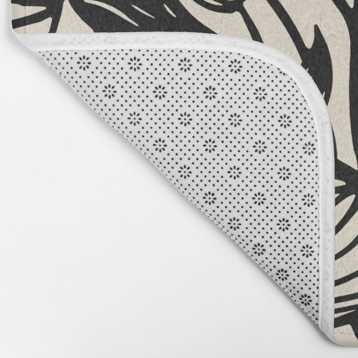 Geometric Floral Abstract Pattern in Black and White Cream Line Drawing Bath Mat Gallery Image 2