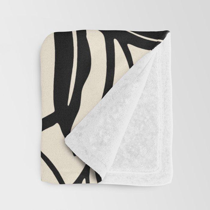 Geometric Floral Abstract Pattern in Black and White Cream Line Drawing Throw Blanket Gallery Image 3