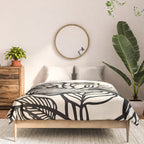 Geometric Floral Abstract Pattern in Black and White Cream Line Drawing Comforter Gallery Image 3