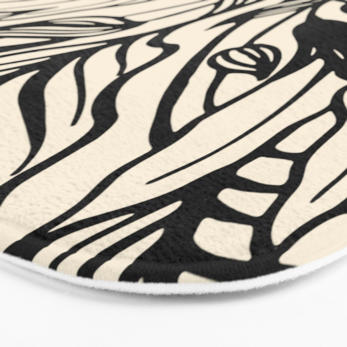 Geometric Floral Abstract Pattern in Black and White Cream Line Drawing Bath Mat Gallery Image 3