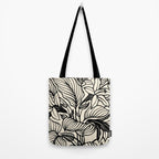 Geometric Floral Abstract Pattern in Black and White Cream Line Drawing Tote Bag Gallery Image 2