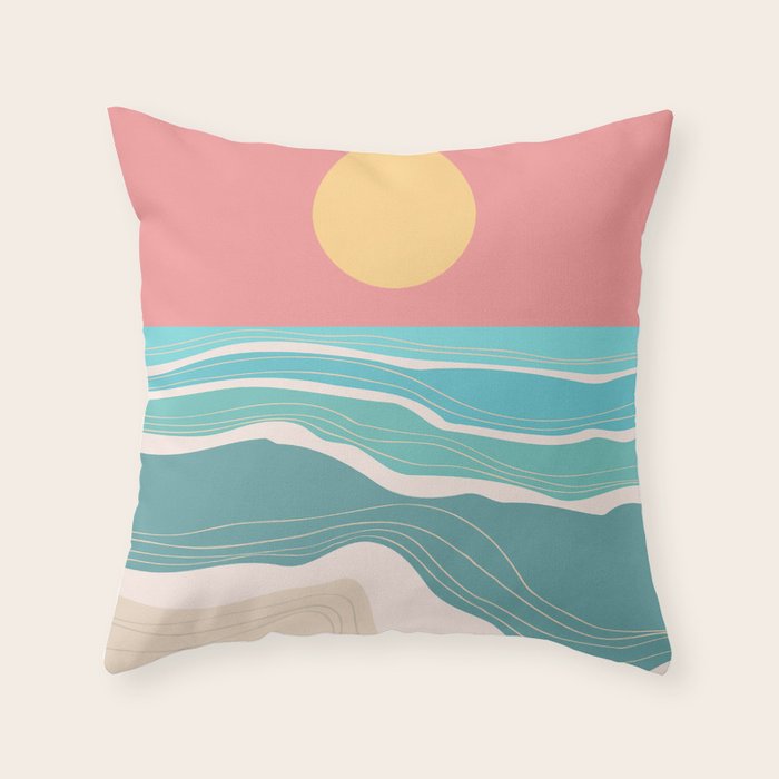 Crashing wave on sunny bay Throw Pillow Gallery Image 1