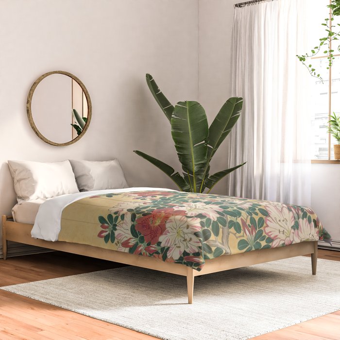 Vintage Flowers Azalea Japanese Painting Comforter Gallery Image 2