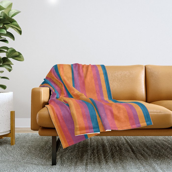 Classic Stripes III - Retro Rainbow  Throw Blanket Gallery Image 1