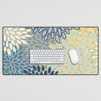 Floral Print, Yellow, Gray, Blue, Teal Desk Mat Gallery Image 1