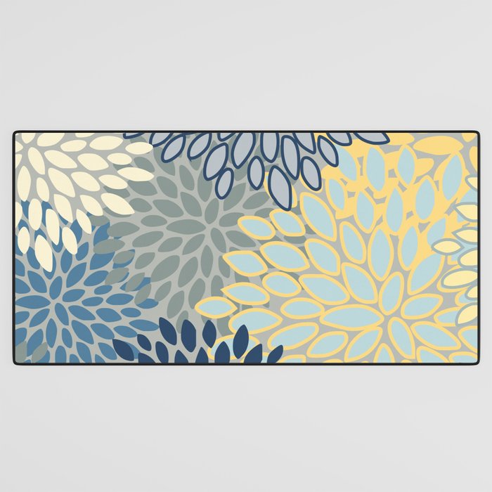 Floral Print, Yellow, Gray, Blue, Teal Desk Mat Gallery Image 3