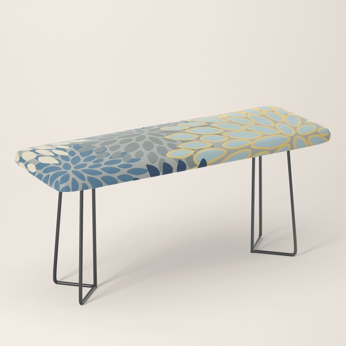 Floral Print, Yellow, Gray, Blue, Teal Bench Gallery Image 1