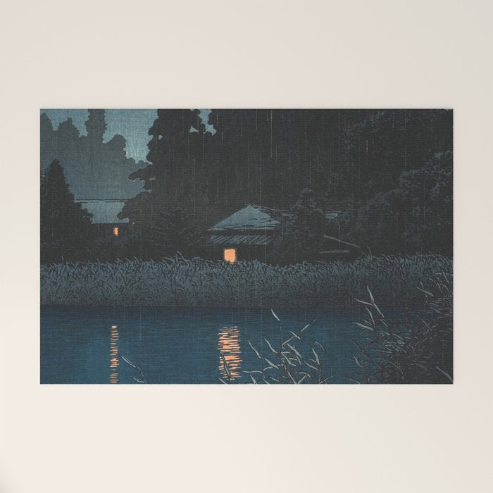 Hasui Kawase, Rain At Omiya, Saitama Prefecture - Vintage Japanese Woodblock Print Art Welcome Mat Gallery Image 1