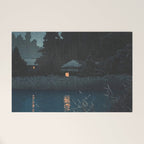 Hasui Kawase, Rain At Omiya, Saitama Prefecture - Vintage Japanese Woodblock Print Art Welcome Mat Gallery Image 1