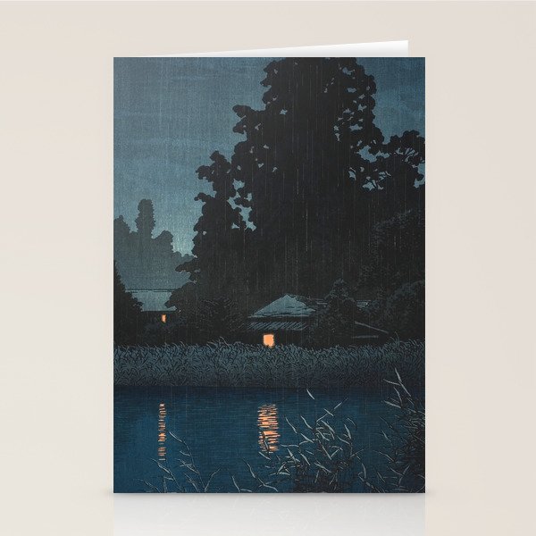 Hasui Kawase, Rain At Omiya, Saitama Prefecture - Vintage Japanese Woodblock Print Art Stationery Card Gallery Image 1