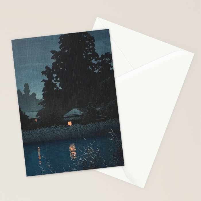 Hasui Kawase, Rain At Omiya, Saitama Prefecture - Vintage Japanese Woodblock Print Art Stationery Card Gallery Image 2