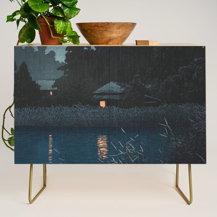Hasui Kawase, Rain At Omiya, Saitama Prefecture - Vintage Japanese Woodblock Print Art Credenza Gallery Image 1