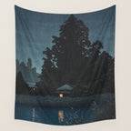 Hasui Kawase, Rain At Omiya, Saitama Prefecture - Vintage Japanese Woodblock Print Art Wall Tapestry Gallery Image 4