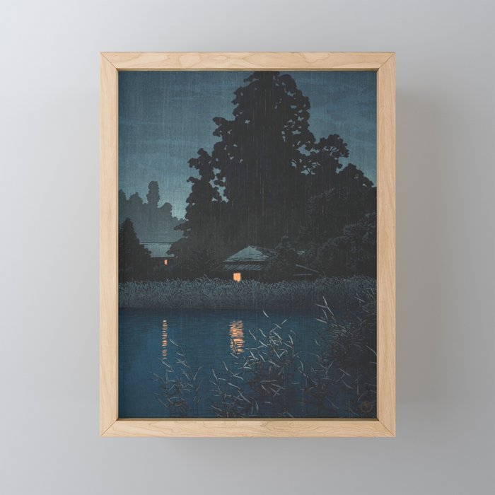 Hasui Kawase, Rain At Omiya, Saitama Prefecture - Vintage Japanese Woodblock Print Art Mini Art Print Gallery Image 1