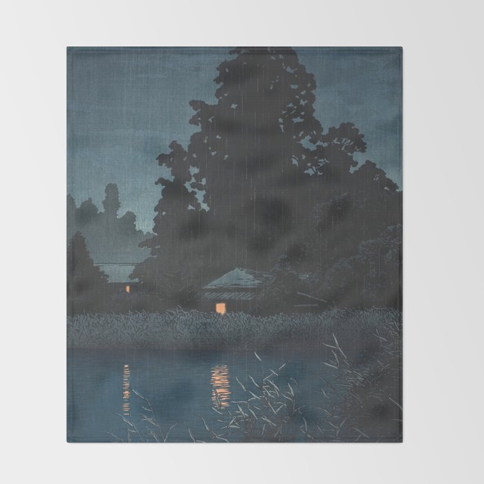 Hasui Kawase, Rain At Omiya, Saitama Prefecture - Vintage Japanese Woodblock Print Art Throw Blanket Gallery Image 2