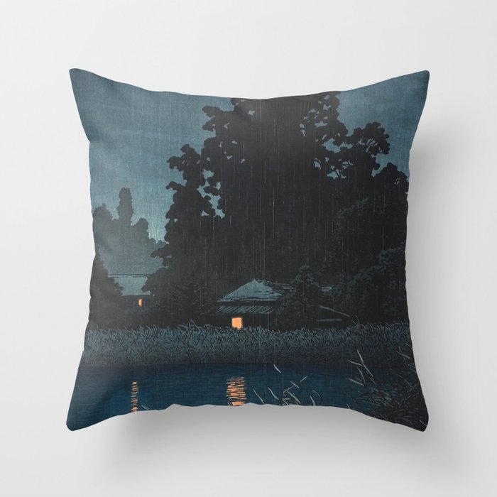 Hasui Kawase, Rain At Omiya, Saitama Prefecture - Vintage Japanese Woodblock Print Art Throw Pillow Gallery Image 6