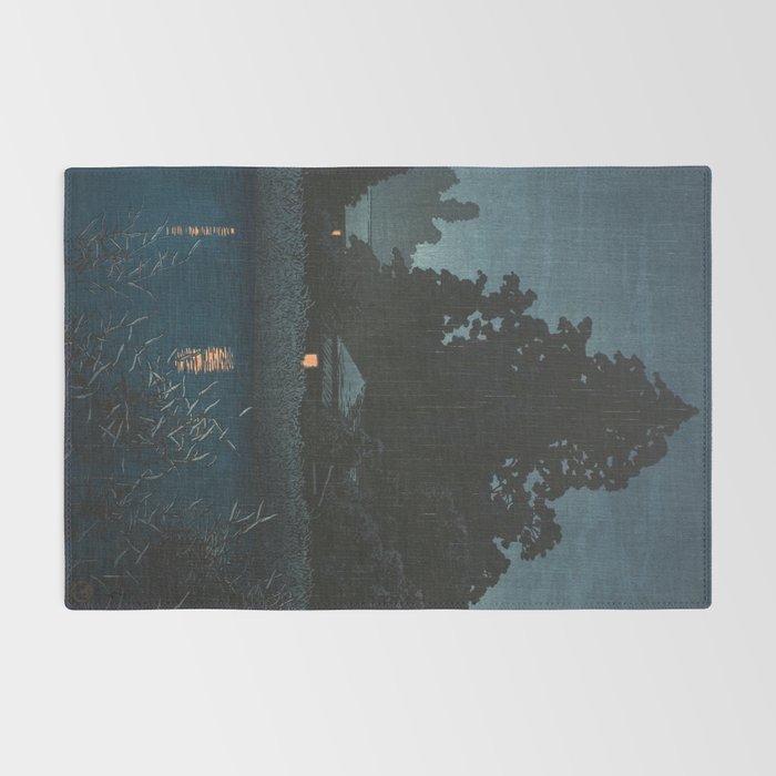Hasui Kawase, Rain At Omiya, Saitama Prefecture - Vintage Japanese Woodblock Print Art Rug Gallery Image 2