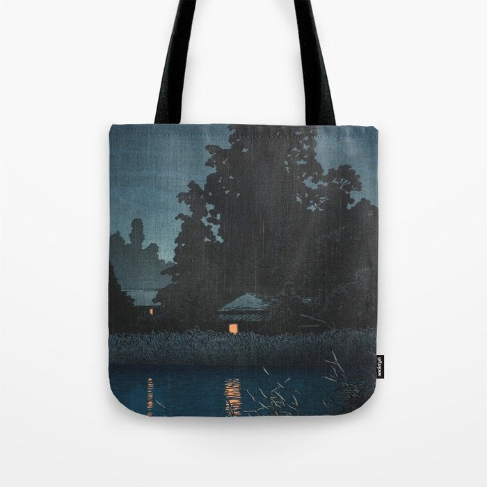 Hasui Kawase, Rain At Omiya, Saitama Prefecture - Vintage Japanese Woodblock Print Art Tote Bag Gallery Image 1