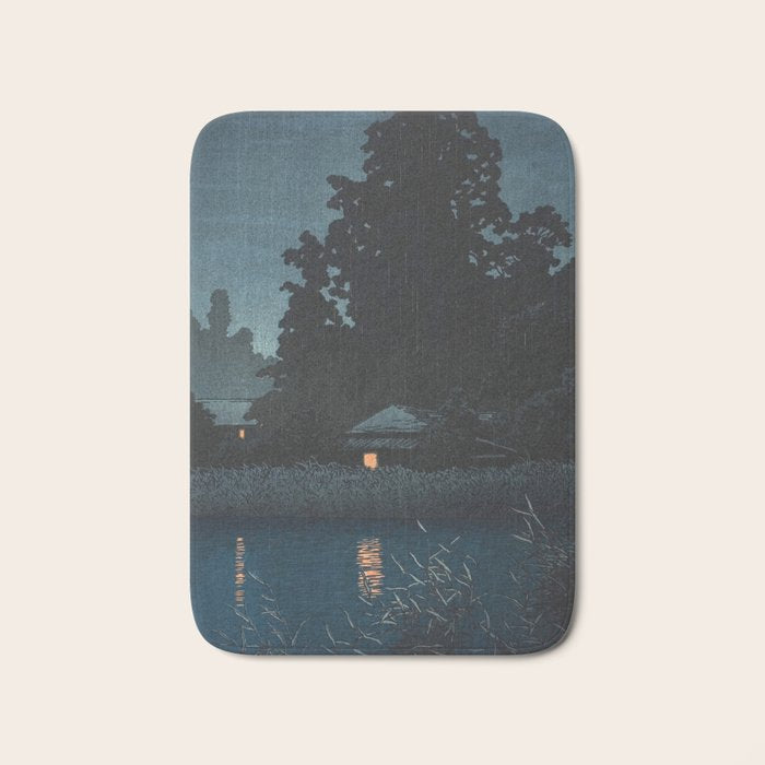 Hasui Kawase, Rain At Omiya, Saitama Prefecture - Vintage Japanese Woodblock Print Art Bath Mat Gallery Image 1