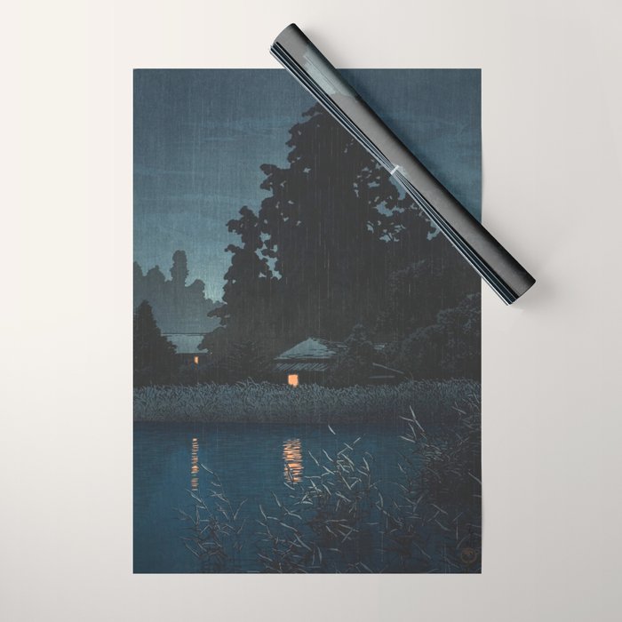 Hasui Kawase, Rain At Omiya, Saitama Prefecture - Vintage Japanese Woodblock Print Art Wrapping Paper Gallery Image 1