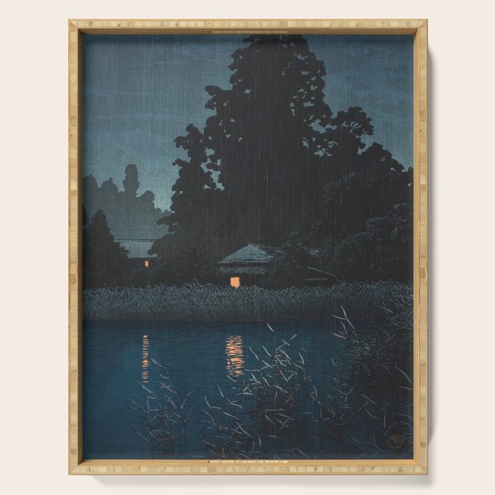 Hasui Kawase, Rain At Omiya, Saitama Prefecture - Vintage Japanese Woodblock Print Art Serving Tray Gallery Image 1
