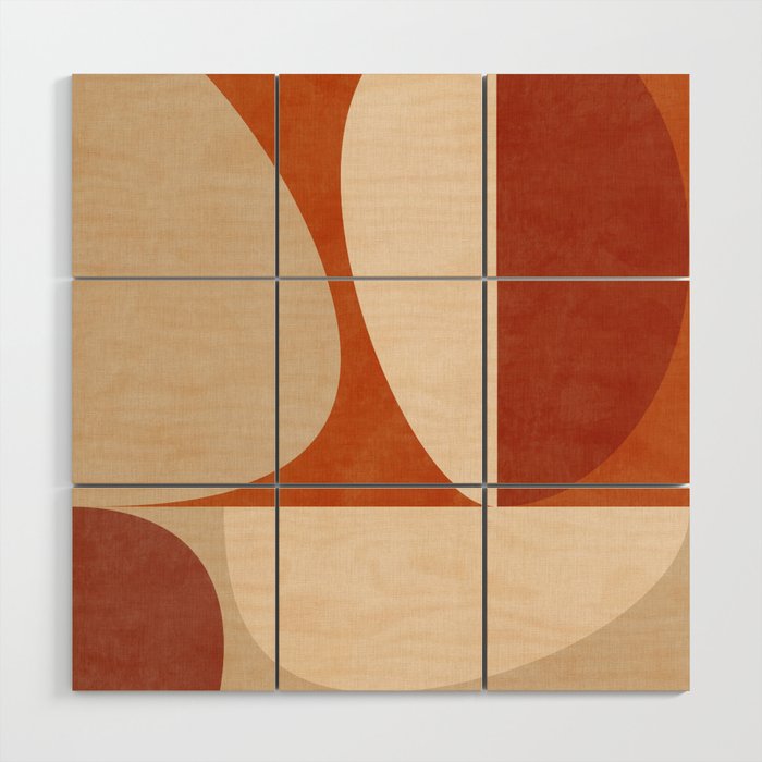 abstract retro shapes earthy 3 Wood Wall Art Gallery Image 1