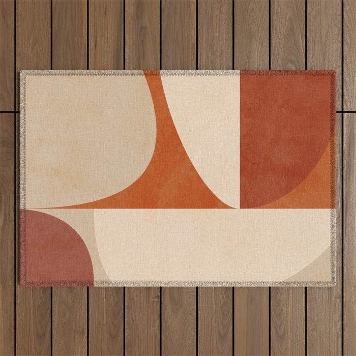 abstract retro shapes earthy 3 Outdoor Rug Gallery Image 1