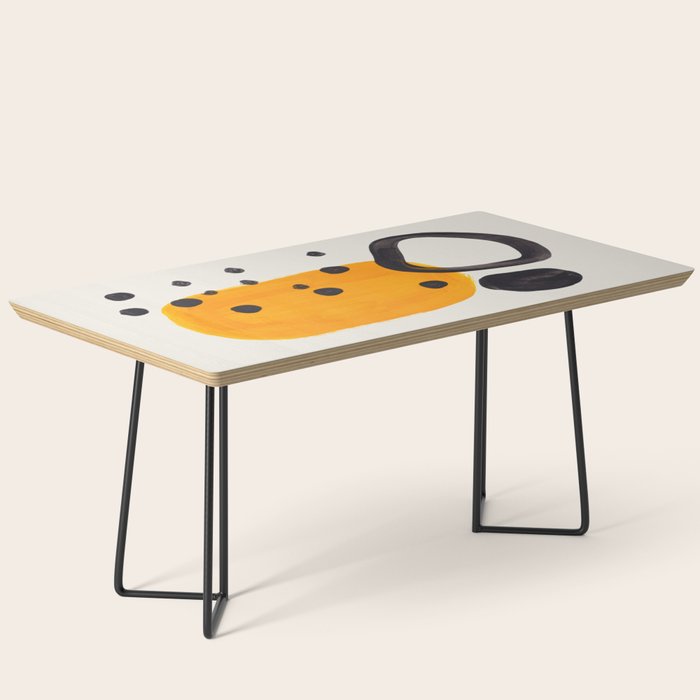 Unique Abstract Unique Mid century Modern Yellow Mustard Black Ring Dots Coffee Table Gallery Image 1
