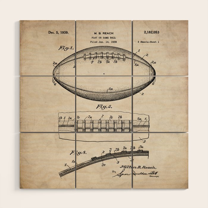 Football Patent - American Football Art - Antique Wood Wall Art Gallery Image 1