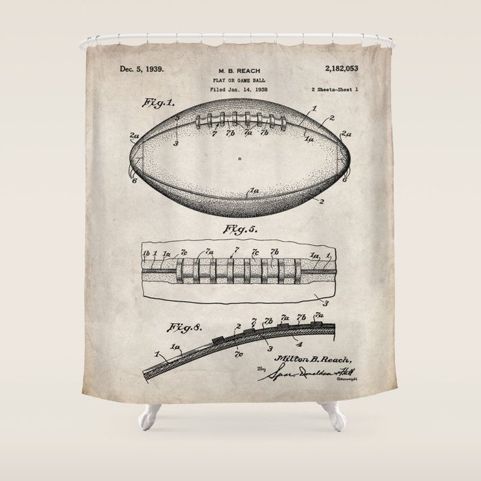 Football Patent - American Football Art - Antique Shower Curtain Gallery Image 1