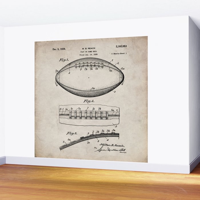 Football Patent - American Football Art - Antique Wall Mural Gallery Image 2