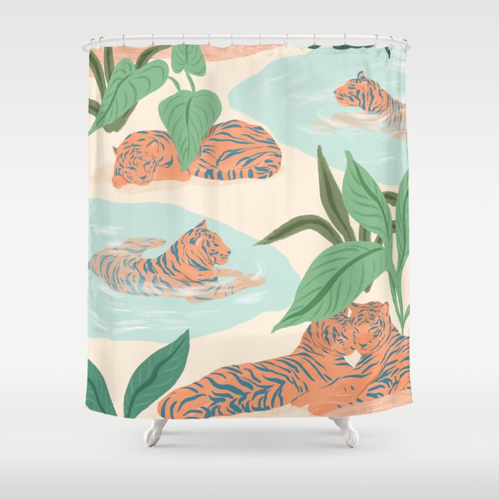 Chilling Tigers Shower Curtain Gallery Image 1