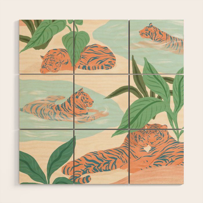 Chilling Tigers Wood Wall Art Gallery Image 1