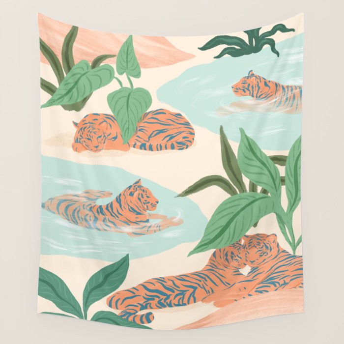 Chilling Tigers Wall Tapestry Gallery Image 4