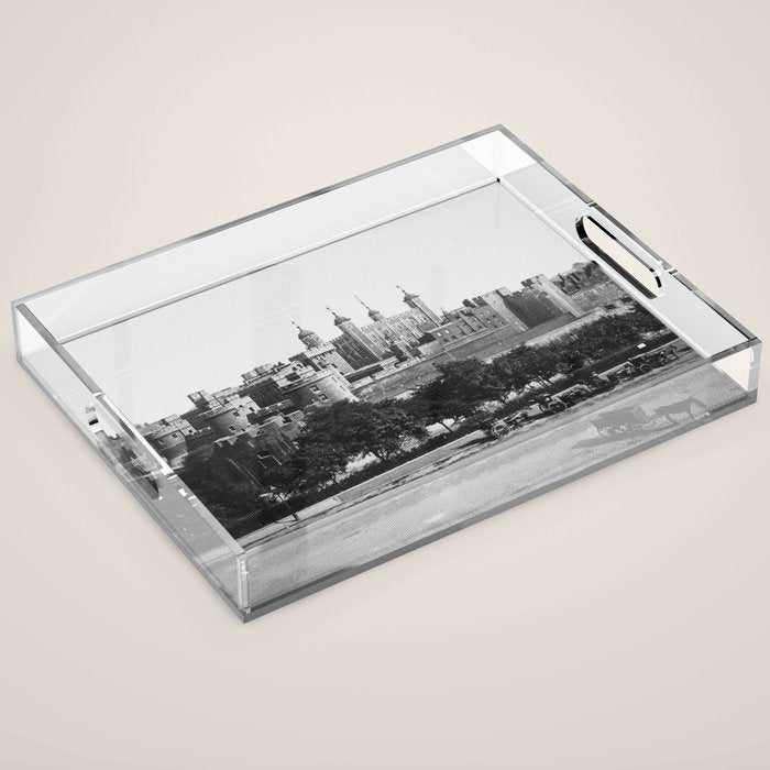 Tower of London, England, 19th Century vintage black and white photographic art print Acrylic Tray Gallery Image 1