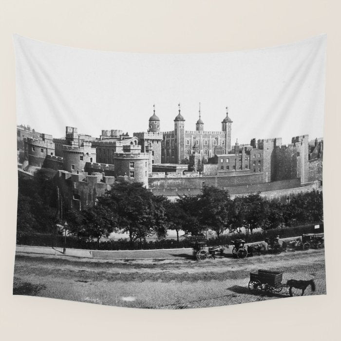 Tower of London, England, 19th Century vintage black and white photographic art print Wall Tapestry Gallery Image 4