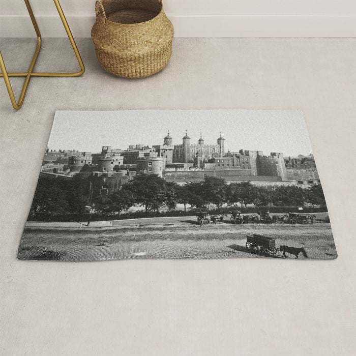 Tower of London, England, 19th Century vintage black and white photographic art print Rug Gallery Image 1