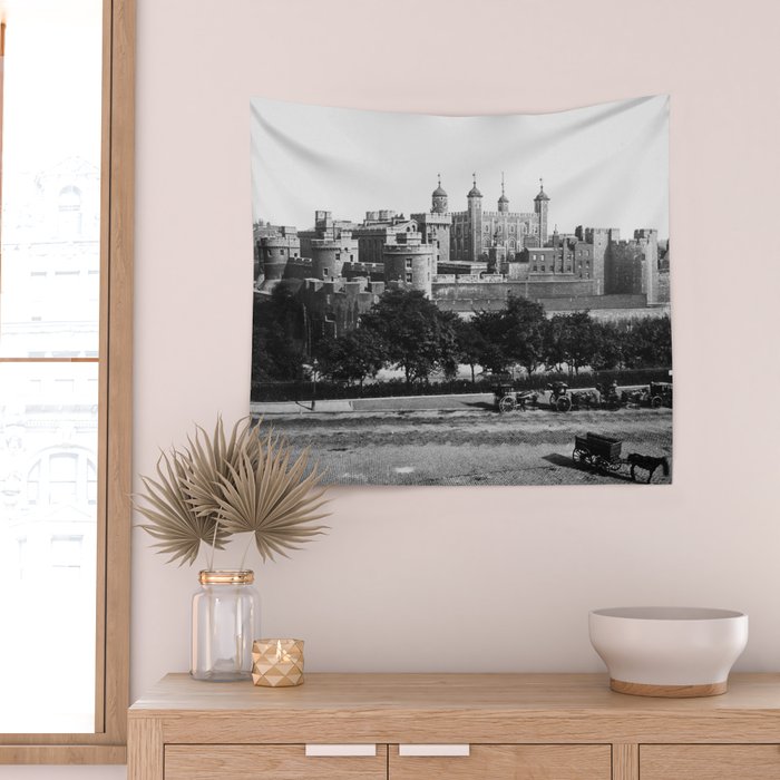 Tower of London, England, 19th Century vintage black and white photographic art print Wall Tapestry Gallery Image 2