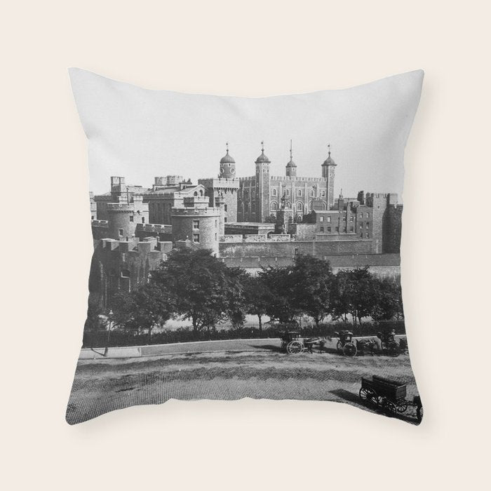 Tower of London, England, 19th Century vintage black and white photographic art print Throw Pillow Gallery Image 6