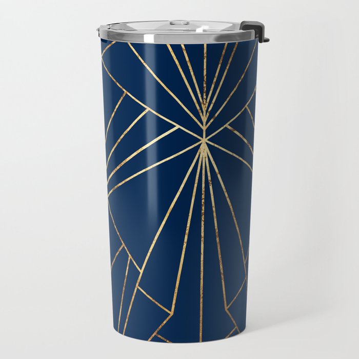 Navy Blue Art Deco - Large Scale Travel Mug Gallery Image 2
