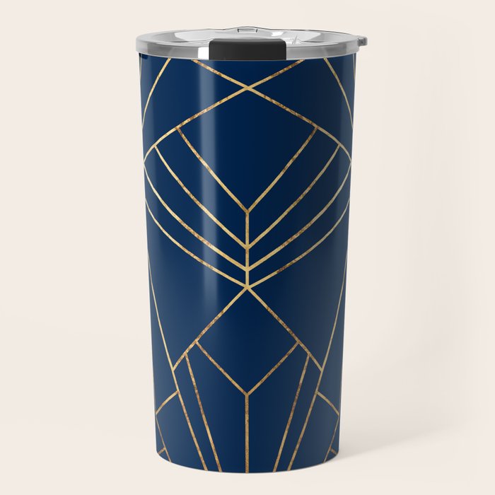 Navy Blue Art Deco - Large Scale Travel Mug Gallery Image 1