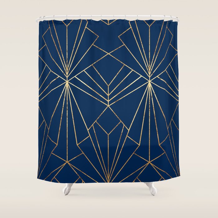 Navy Blue Art Deco - Large Scale Shower Curtain Gallery Image 1