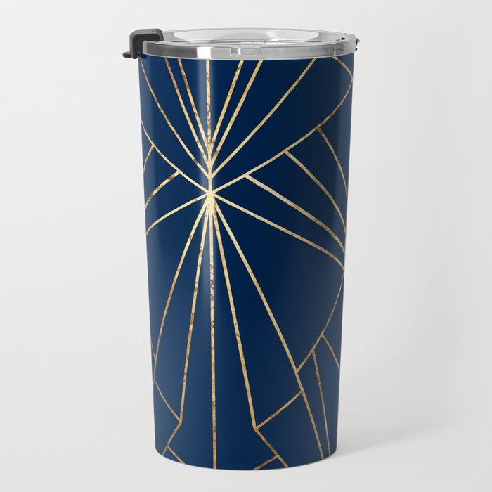Navy Blue Art Deco - Large Scale Travel Mug Gallery Image 3