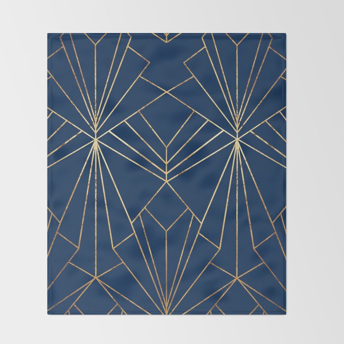 Navy Blue Art Deco - Large Scale Throw Blanket Gallery Image 2
